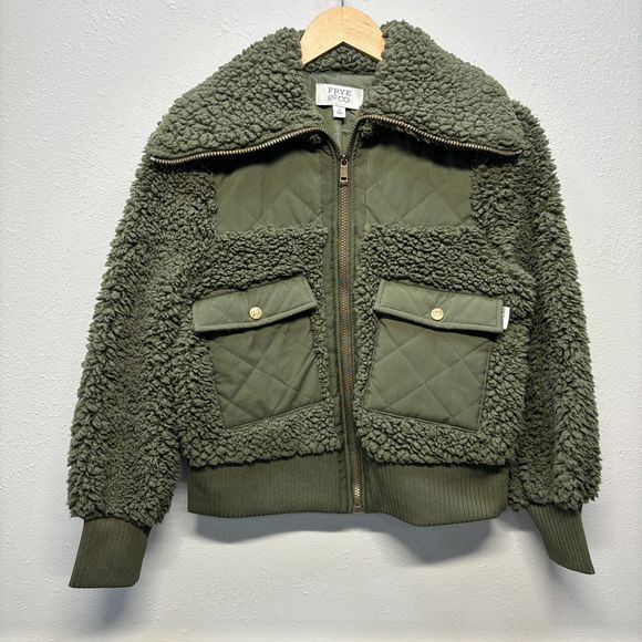 Frye and Co. Lightweight Sherpa Quilted Green Bomber Jacket Women's Sz S - Picture 2 of 7